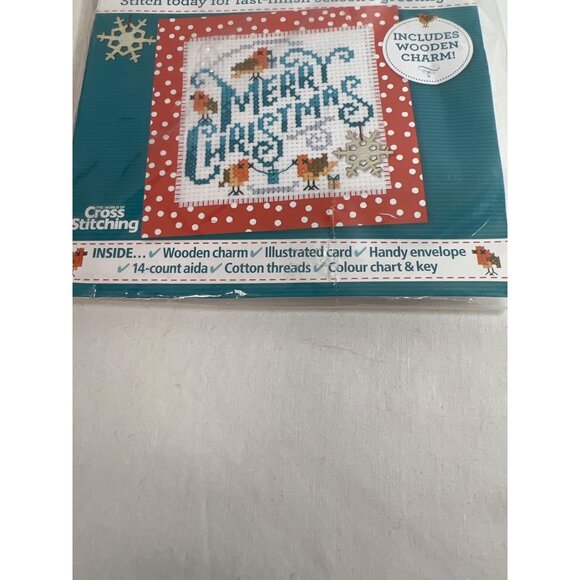 Christmas Rockin Robins Card Kit With Wooden Charm For Festive Cross Stitching - Picture 4 of 5